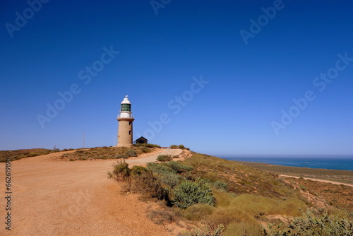Lighthouse with blue clear sky and dry hot weather in Australia