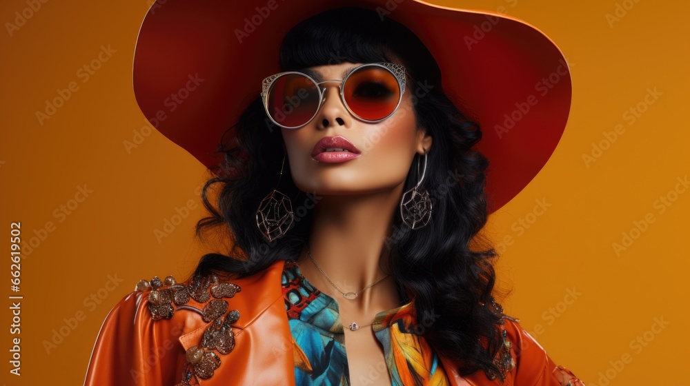 Fashion portrait of a Latin American model in fashionable clothes. Bright and modern look. Women's fashion and beauty. Fashion portrait of a Latin American model in fashionable clothes. Bright and modern look. Women's fashion and beauty.