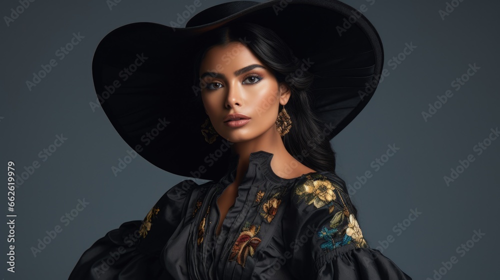 Fashion portrait of a Latin American model in fashionable clothes. Bright and modern look. Women's fashion and beauty. Fashion portrait of a Latin American model in fashionable clothes. Bright and modern look. Women's fashion and beauty.