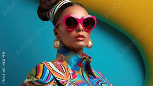 Fashion portrait of a Latin American model in fashionable clothes. Bright and modern look. Women's fashion and beauty.