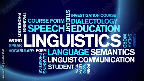 Linguistics animated tag word cloud;text design animation kinetic typography seamless loop. photo