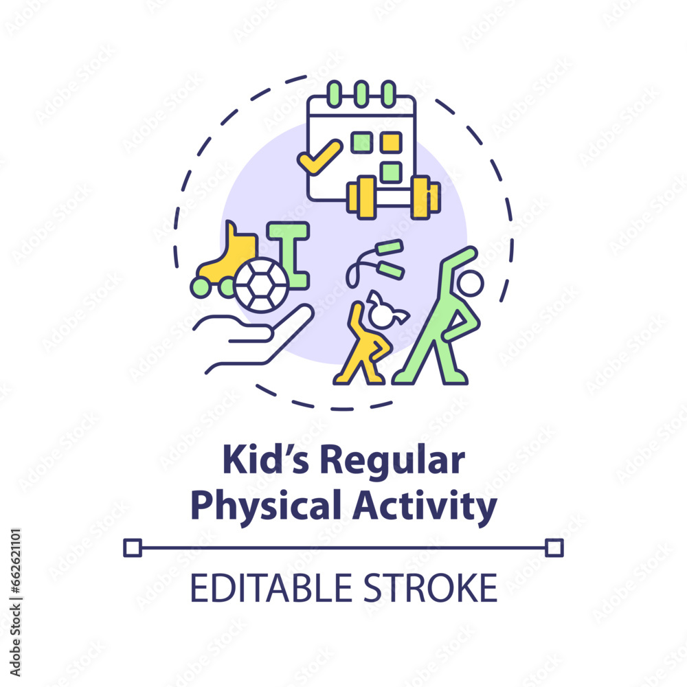 2D editable thin line icon kids regular physical activity concept, isolated simple vector, multicolor illustration representing parenting children with health issues. 2D editable thin line icon kids regular physical activity concept, isolated simple vector, multicolor illustration representing parenting children with health issues.