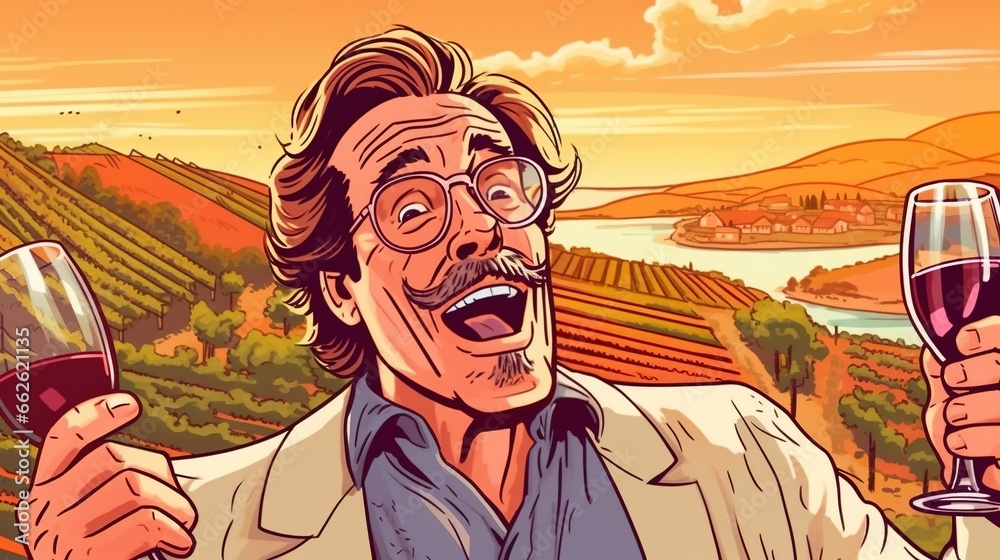 Obraz premium Wine tasting and vineyard tours. Fantasy concept , Illustration painting.