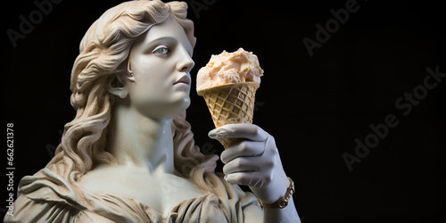 Ancient Greek and Roman Marble Sculpture Enjoying Ice Cream