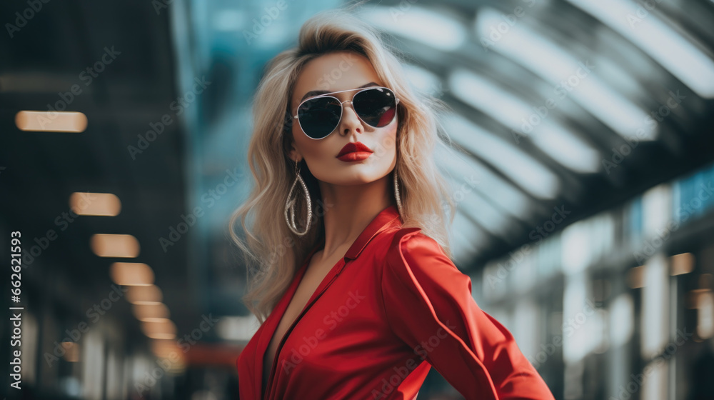 Fashionable portrait of a woman in modern fashionable stylish and bright clothes. Women's fashion and beauty. Fashionable portrait of a woman in modern fashionable stylish and bright clothes. Women's fashion and beauty.