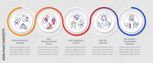2D parenting children with health issues vector infographics template with thin line icons, data visualization with 5 steps, colorful process timeline chart.