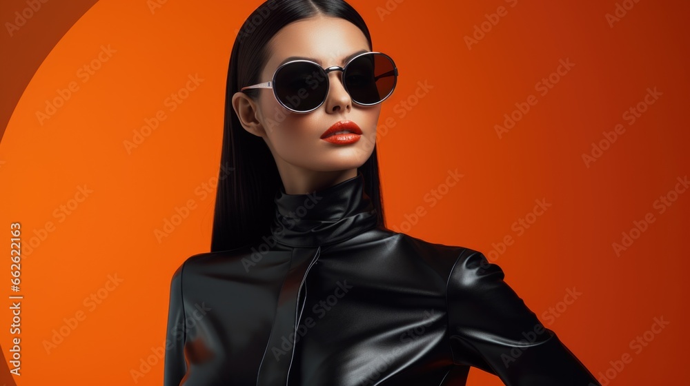 Fashion portrait of a Latin American model in fashionable clothes. Bright and modern look. Women's fashion and beauty.