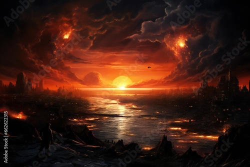 End of the world, the last sunset in the history of mankind, extreme details Generative AI © LayerAce.com