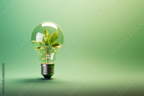 light bulb against green background with energy sources, Sustainable developmen and responsible environmental, Energy sources for renewable, Ecology concept. photo