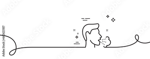 Cough line icon. Continuous one line with curl. Coronavirus symptom sign. Flu, sneeze or pneumonie symbol. Cough single outline ribbon. Loop curve pattern. Vector