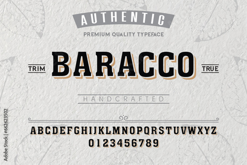 Baracco typeface. For labels and different type designs