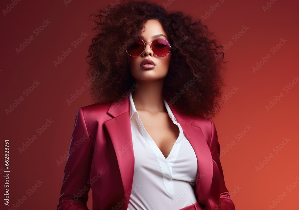 Fashion portrait of a Latin American model in fashionable clothes. Bright and modern look. Women's fashion and beauty.