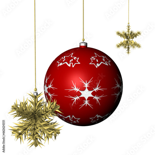 PNG. Trasparente. Natale. Decorazione natalizia con sfondo trasparente. Palla dell'albero di Natale, fiocchi e fili dorati.