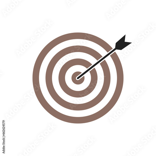 Brown bullseye dart target icon. Dart target goal marketing sign. Arrow dart logo vector. Winner dart sign.