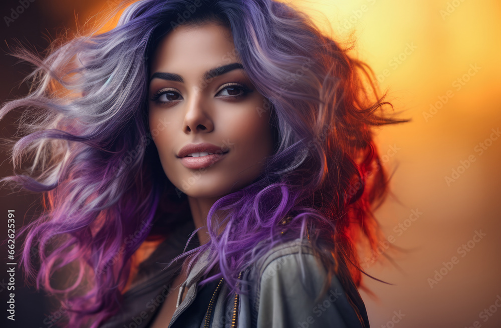 Portrait of a beautiful young woman with colorful hair isolated from the background