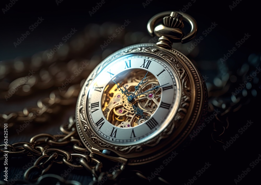 Luxurious old pocket watch with gears and gold