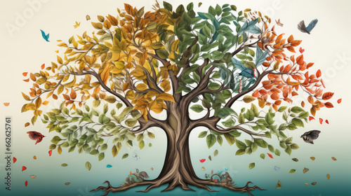 tree with rainbow colored leaves