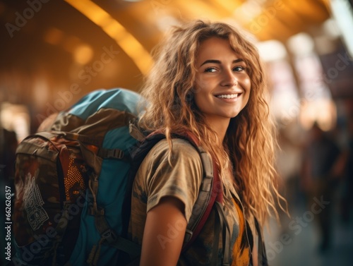 Traveling young woman with a backpack. Vacation and travel. Life style.