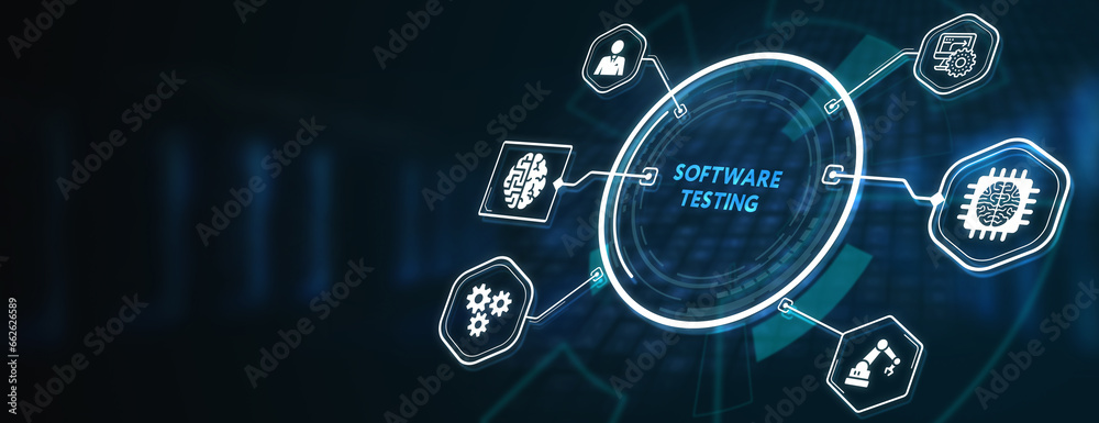 Inscription SOFTWARE TESTING on the virtual display. Business, modern technology, internet and networking concept. 3d illustration