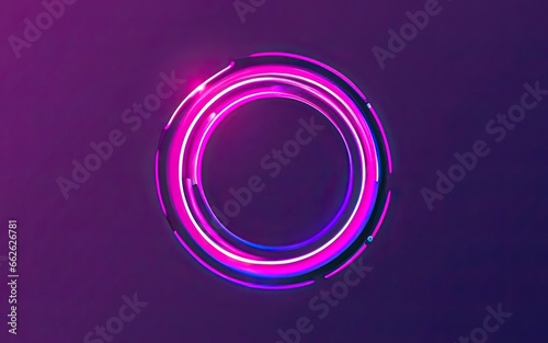Neon rounded circle frame with shining effects on dark background with Generative AI.