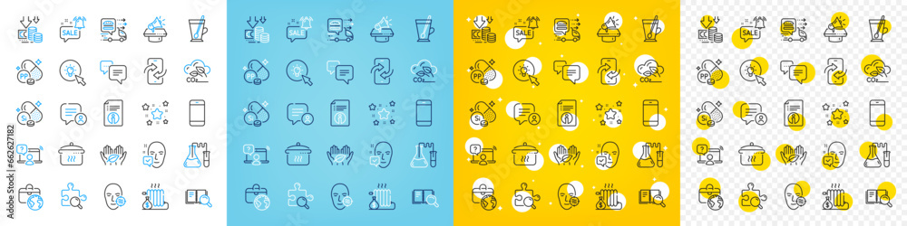 Vector icons set of Face accepted, Chemistry lab and Online question line icons pack for web with Fair trade, Co2 gas, Radiator outline icon. Smartphone, Silicon mineral, Deflation pictogram. Vector Vector icons set of Face accepted, Chemistry lab and Online question line icons pack for web with Fair trade, Co2 gas, Radiator outline icon. Smartphone, Silicon mineral, Deflation pictogram. Vector