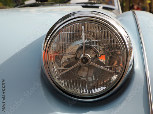 Old car detail in SANREMO, ITALY - OCTOBER 15 2023 - Historical Automobile Revival of the Circuit of Ospedaletti