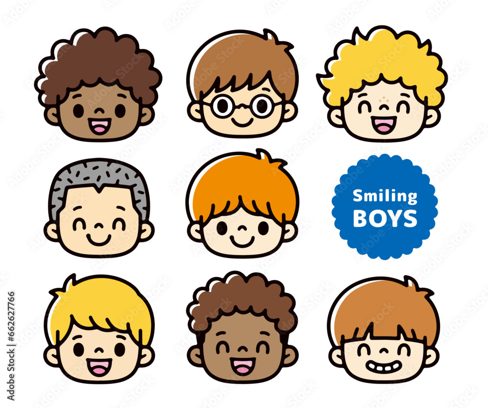 Set of facial icons of boys from different countries Set of facial icons of boys from different countries