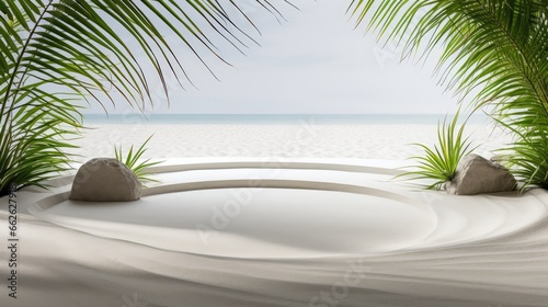 Serenity in Nature - Zen White Sand Garden with Palms Inviting Mindfulness and Peace