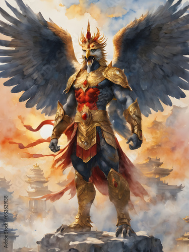 Garuda has the body of a person, the back of a bird and has wings. A deity in Indian and Buddhist mythology. © pla2u