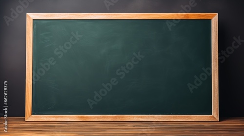 Empty blackboard in front of classroom with chalkboard eraser Background for displaying or editing products.