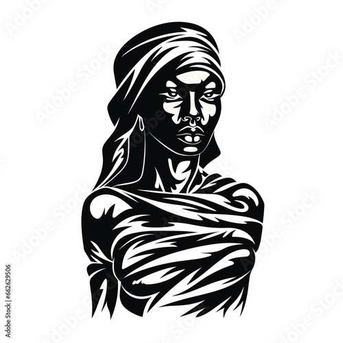 Weibliche Mumie in schwarz-weiß vektor