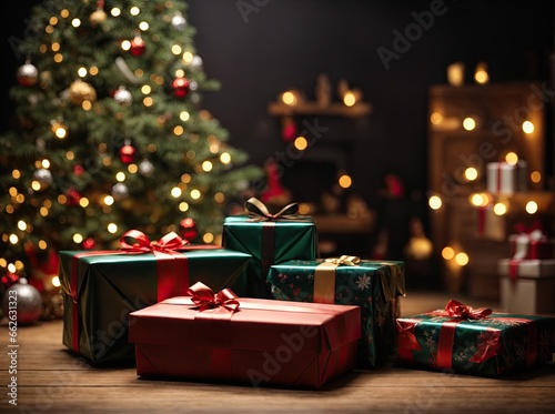 Gift Boxes in a Christmas Blur of Warmth