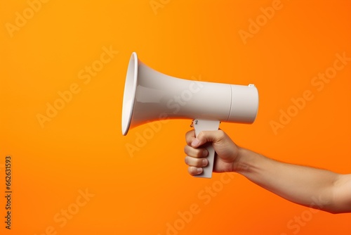 Hand holding megaphone, marketing and sales.