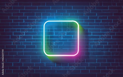Neon rounded square frame with shining effects on dark background with Generative AI.