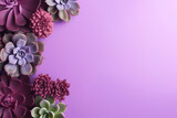 minimalistic purple background with succulents, with empty copy space