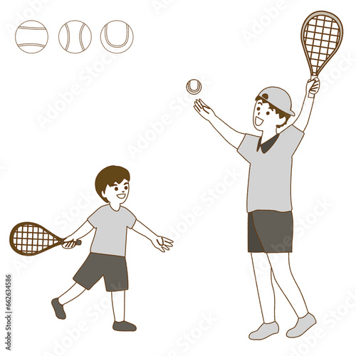 テニスをする2人の男の子のイラスト