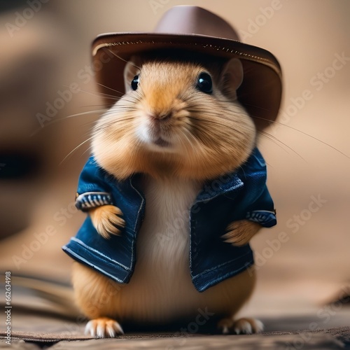 A gerbil in a cowboy outfit, complete with a tiny hat and a lasso1 photo
