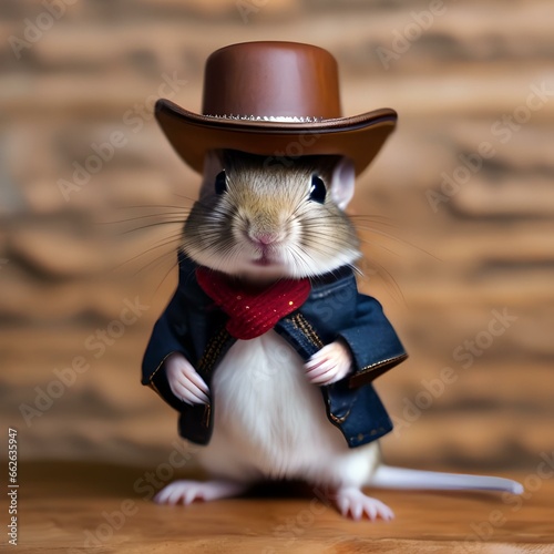 A gerbil in a cowboy outfit, complete with a tiny hat and a lasso2 photo