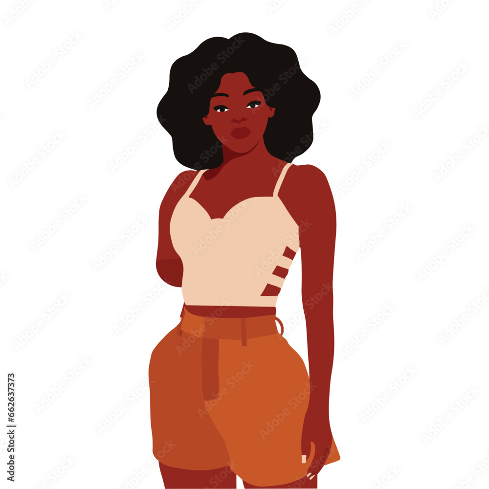 Fototapeta premium Afro black woman in elegant art style vector