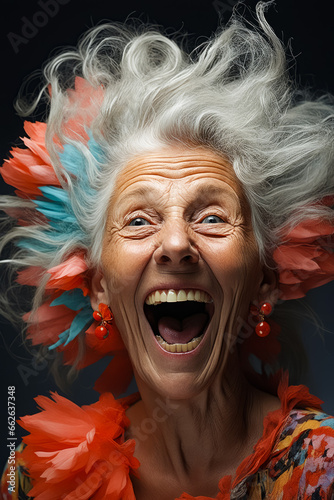 Woman with crazy look on her face and hair.