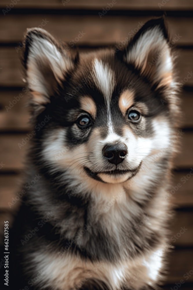 a portrait of a pomsky puppy
