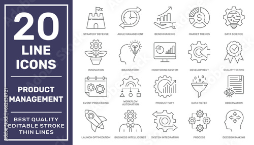 Business Processes, Business Management and Business Intelligent tools. Related icon set. Editable Stroke. EPS 10