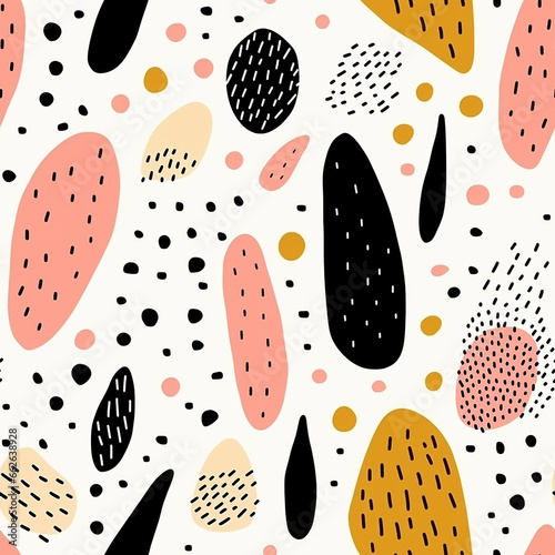 Seamless pattern with cute hand drawn doodle flower & trees minimal