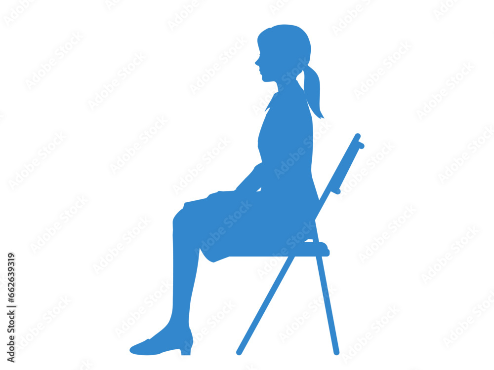 Fototapeta premium パイプ椅子に座る女性のシルエットイラスト