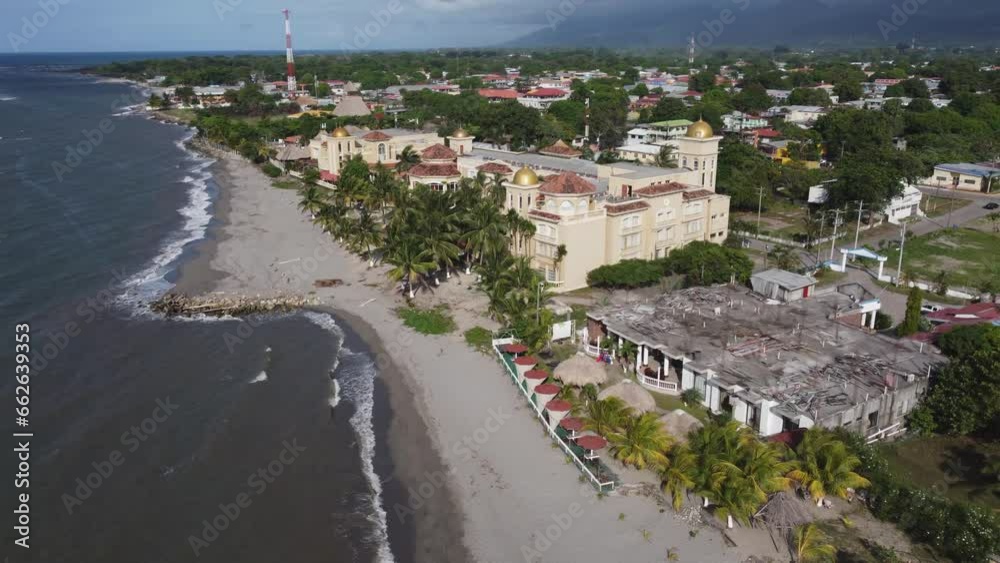 Old and new beach resorts on Caribbean sea at La Ceiba, Honduras