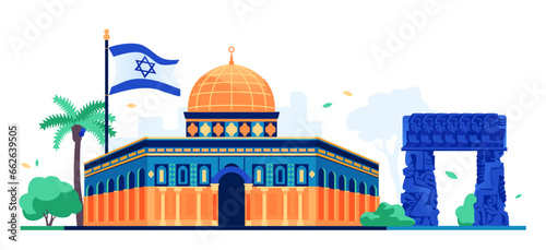 Jewish sights and attractions - modern colored vector illustration