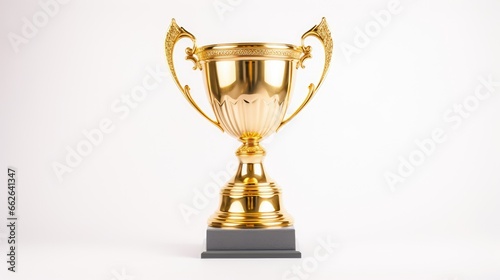 impactful image of a champion's gold cup winner trophy with a blank metal base. Use this symbol of success to illustrate victory in sports and business, making your concept stand out