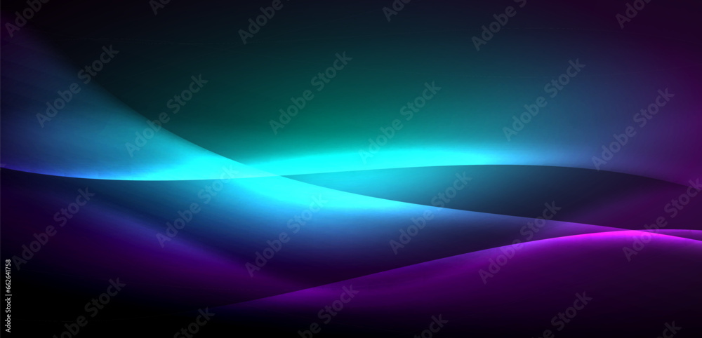 Dynamic waves in ethereal glow of neon lights. Concept merges fluidity of motion with vibrant allure of neon, crafting entrancing backdrop that embodies both vitality and futuristic sophistication Dynamic waves in ethereal glow of neon lights. Concept merges fluidity of motion with vibrant allure of neon, crafting entrancing backdrop that embodies both vitality and futuristic sophistication