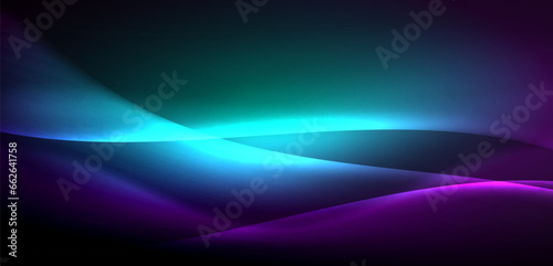 Dynamic waves in ethereal glow of neon lights. Concept merges fluidity of motion with vibrant allure of neon, crafting entrancing backdrop that embodies both vitality and futuristic sophistication