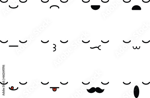 Collection of cartoon character faces in different emotions. Cute cartoon face sticker